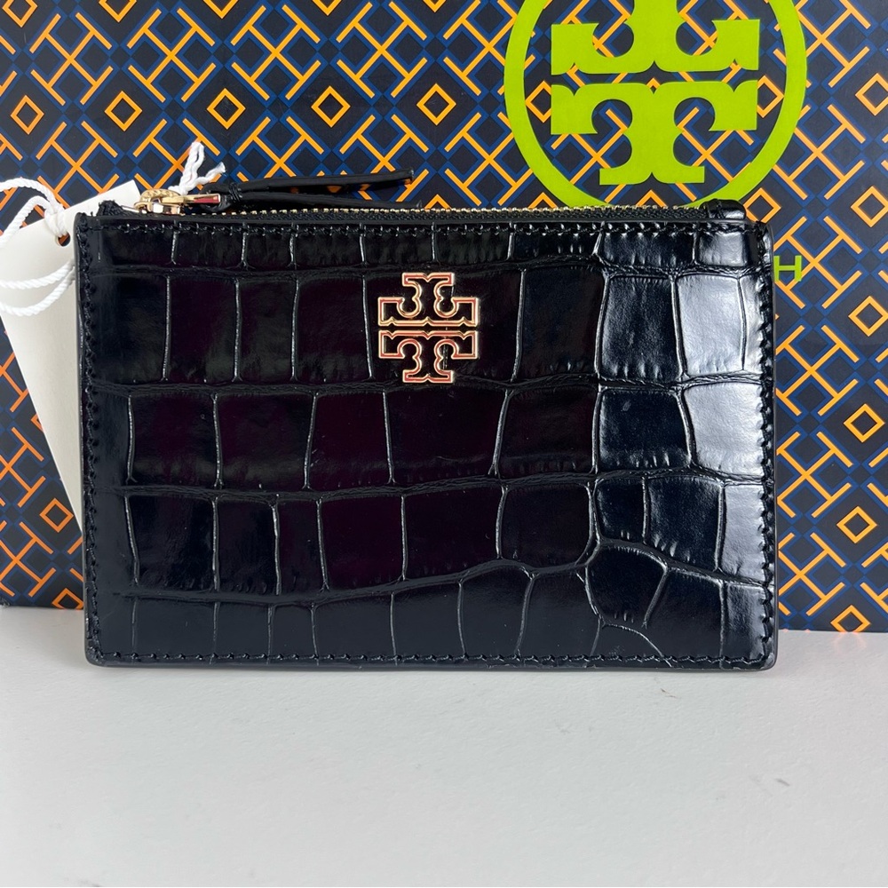 Tory Burch Black Croc-Embossed Card Holder